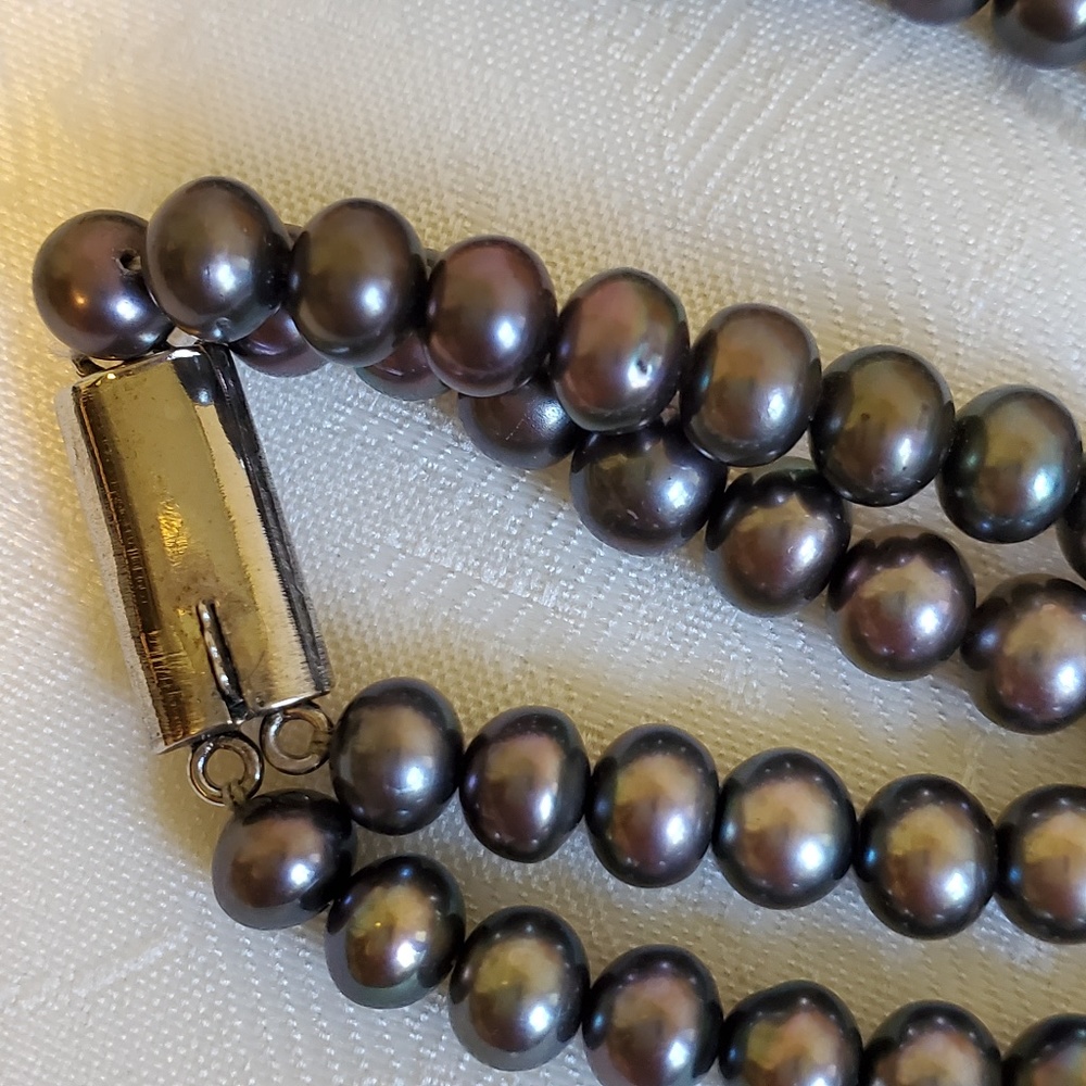 Silver Freshwater Double Strand Peal Necklace - Picture 4 of 7